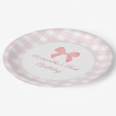 Pink Gingham Pink Bow Verjaardag Papieren Bordje (Gekanteld)