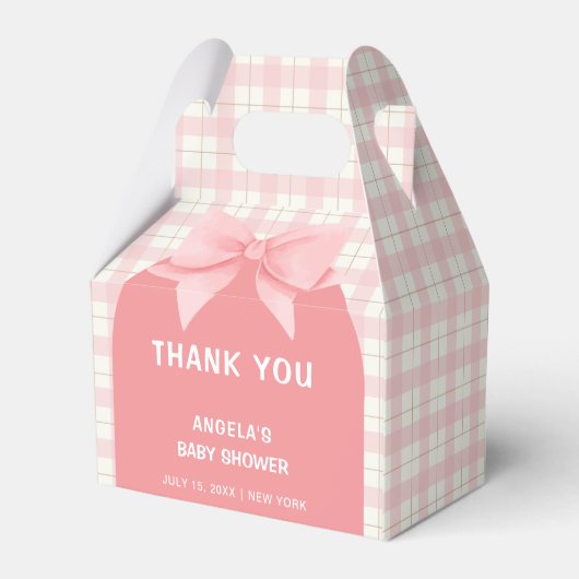 Pink Gingham Plaid Arch Bow Baby shower Bedankt Bedankdoosjes (Achterkant)