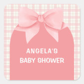 Pink Gingham Plaid Arch Bow Baby shower Vierkante Sticker (Voorkant)