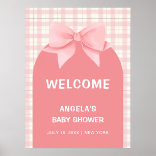 Pink Gingham Plaid Arch Bow Baby shower Welkom Poster