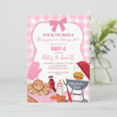 Pink Gingham Plaid BabyQ baby shower Invitation (Debout devant)