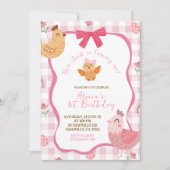 Pink Gingham Plaid Chick 1st Birthday Invitation (Devant)