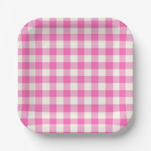 Pink Gingham Plaid Cottagecore Papieren Bordje