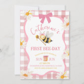 Pink Gingham Plaid Daisy Bee Birthday Invitation (Devant)