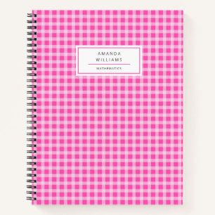  Pink Gingham Plaid gepersonaliseerd Notitieboek
