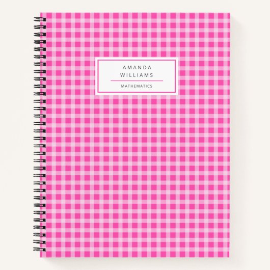  Pink Gingham Plaid gepersonaliseerd Notitieboek (Voorkant)