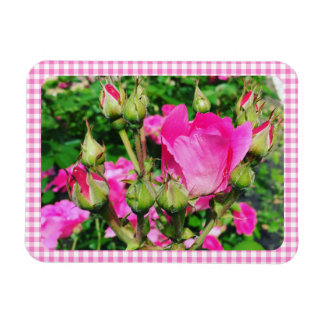 Pink Gingham Plaid Rose Garden Photo Magneet