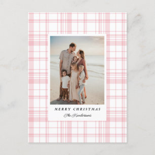Pink Gingham Plaid Tartan Kerstkaart Feestdagenkaart