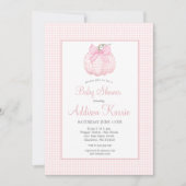 Pink Gingham Pompoen Baby shower Invitation Kaart (Voorkant)