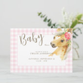 Pink Gingham Pony-Baby shower Kaart (Staand voorkant)
