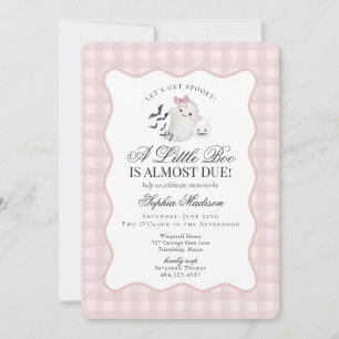 Pink Gingham Preppy Ghost Little Boo Baby shower Kaart