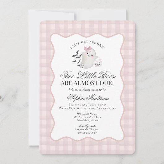 Pink Gingham Preppy Ghost Twins Baby shower Kaart (Voorkant)