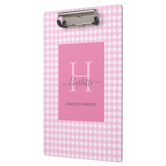 Pink Gingham Pset Pattern Cute Personalized Klembord (Links)