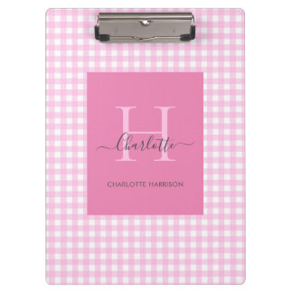 Pink Gingham Pset Pattern Cute Personalized Klembord