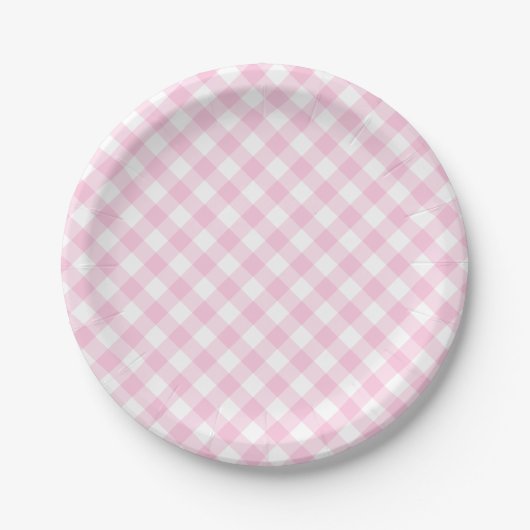 Pink Gingham Pset Pattern Papieren Bordje (Voorkant)