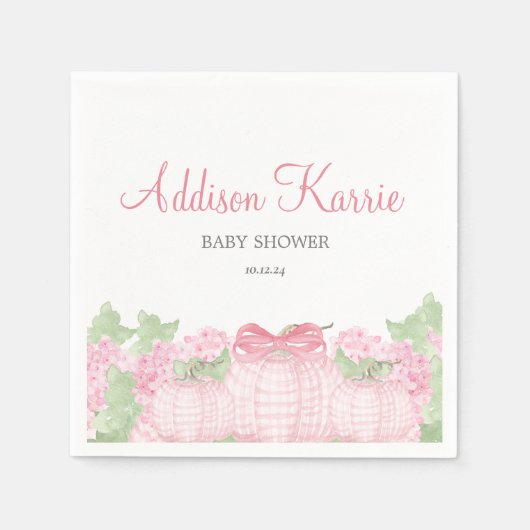 Pink Gingham Pumpkin Baby shower servetten (Voorkant)