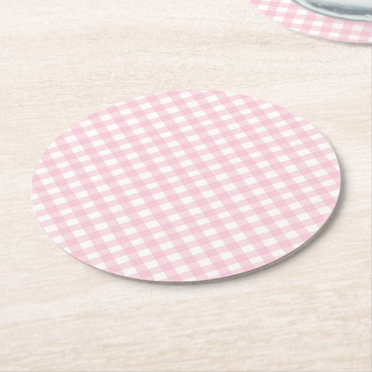 Pink Gingham Ronde Kartonnen Onderzetter (Gebogen)
