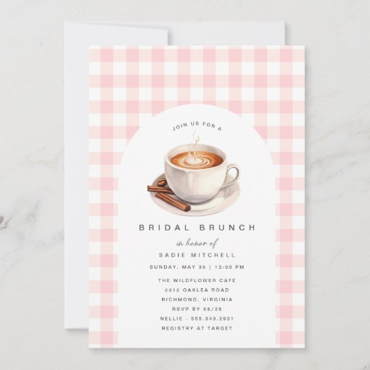 Pink Gingham | Schattigee koffie Vrijgezellenfeest Kaart (Voorkant)