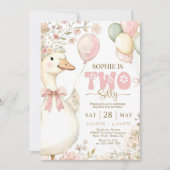 Pink Gingham Silly Goose 2nd Birthday Invitation  (Devant)