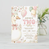 Pink Gingham Silly Goose 2nd Birthday Invitation  (Debout devant)