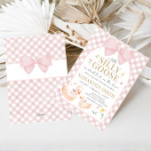 Pink Gingham Silly Goose Baby Shower Kaart