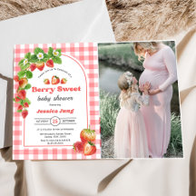 Pink Gingham Strawberry Baby shower Foto
