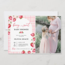 Pink Gingham Strawberry Baby shower Party Foto