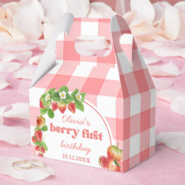 Pink Gingham Strawberry Verjaardag Bedankdoosjes