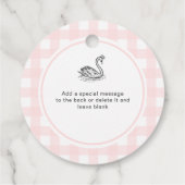 Pink Gingham Swan-Baby shower Bedankjes Labels (Achterkant)