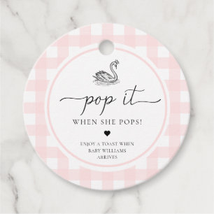 Pink Gingham Swan Pop het als ze Poppen Bedankjes Labels