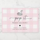 Pink Gingham Swan Pop het als ze Poppen Sparkling Wijnetiket (Enkel label)