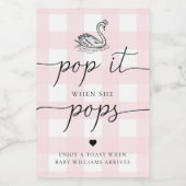 Pink Gingham Swan Pop het als ze Poppen Wijn Etiket (Enkel label)