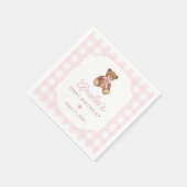 Pink Gingham Teddy Bear Beary First Birthday Servet (Hoek)