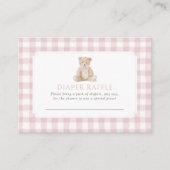 Pink Gingham Teddy Bear Diaper Raffle Ticket Informatiekaartje (Voorkant)