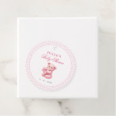 Pink Gingham Teddy Bear Neutral Baby Shower Bedankjes Labels (In situ)