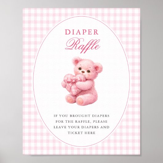 Pink Gingham Teddy Bear Neutral Baby Shower Poster (Voorkant)