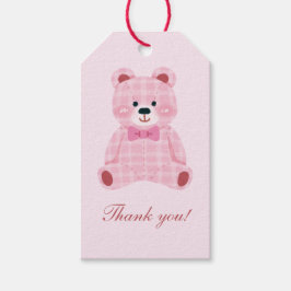 Pink Gingham Teddy Cadeaulabel