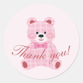 Pink Gingham Teddy Ronde Sticker