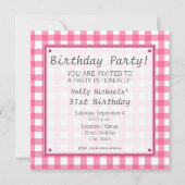 Pink Gingham verjaardagsfeestje uitnodiging (Voorkant)