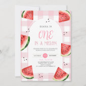 Pink Gingham Watermelon First Birthday Invitation (Devant)