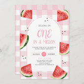 Pink Gingham Watermelon First Birthday Invitation (Devant / Derrière)