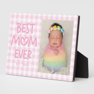 Pink Gingham Whimsical Heart Best Mom Ever Photo Fotoplaat