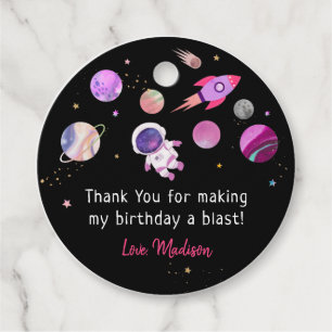 Pink Girl Astronaut Buitenspatie Birthday Bedankjes Labels