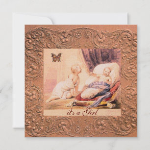 PINK GIRL BABY SHOWER MET BUTTERFLY Champagne Kaart