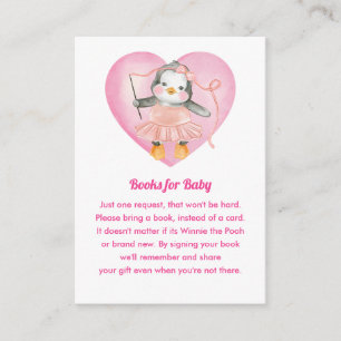 Pink Girl Baby shower Penguin Book Request Informatiekaartje