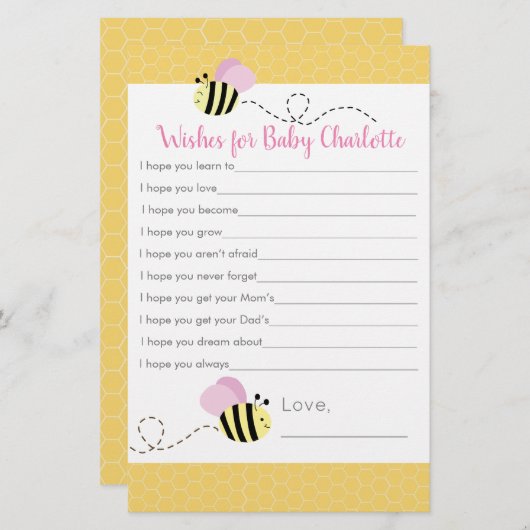 Pink Girl Bumble Bee Wives for Baby Advice Cartes (Devant / Derrière)