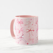 Pink Girl Coquette Bow Print Mug Kawaii (Devant gauche)