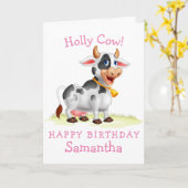 Pink Girl Cow joyeuse carte d'anniversaire (Fleur jaune)