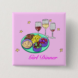 Pink Girl Dinner Badge Vierkante Button 5,1 Cm