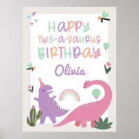 Pink Girl Dinosaur 2e Anniversaire Poster